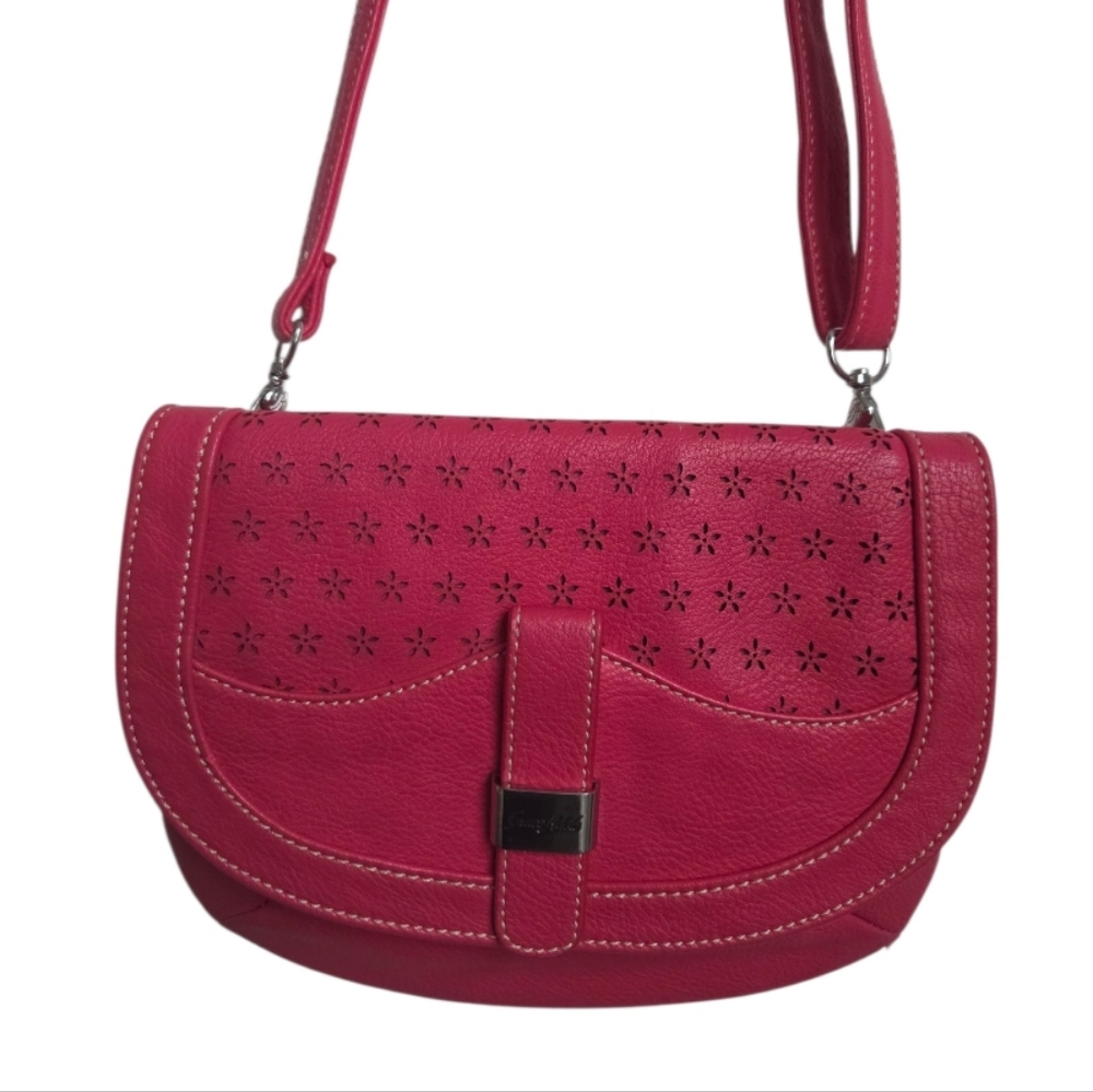 Grace Adele Pink Small Convertible Clutch Crossbody Bag With Floral Detail